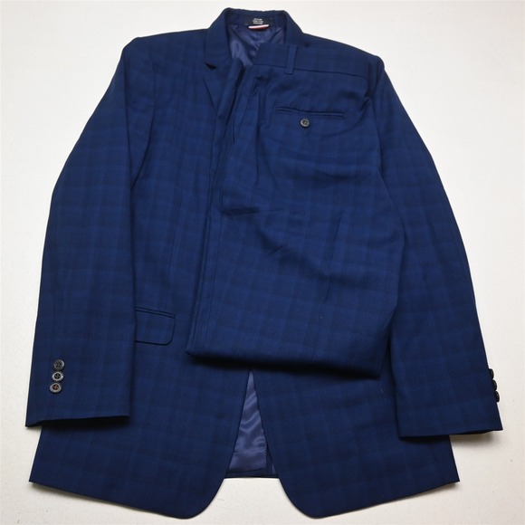 Tommy Hilfiger Boys 20 Mens 36S 29x30 Blue Glenn Plaid Mens Jacket Pants Suit